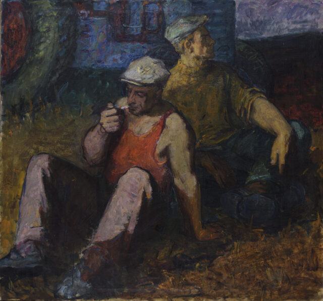 Светлин РУСЕВ (1933 – 2018), Трактористи, 1961, маслени бои върху платно, 130 х 142 см, Инв. № IV 70