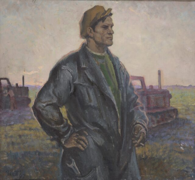Илия ПЕТРОВ (1903 – 1975) Тракторист, 1947 маслени бои върху платно, 59,6 х 64 см Инв. № 80-Ж